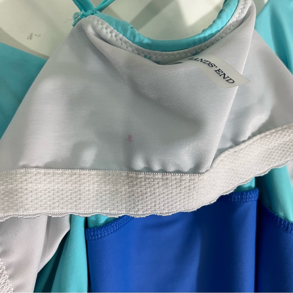 Lands’ End Blue Color Block Tiered Ruffle Tankini Size 18 - Picture 8 of 11